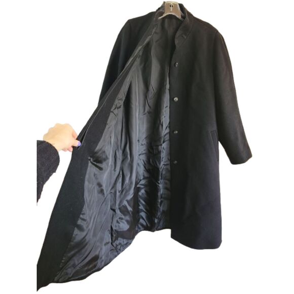 Vtg MARCONA Luxury Black Wool Trench Coat Sz 40 Hidden Button LARGE Office Siren - Picture 4 of 13